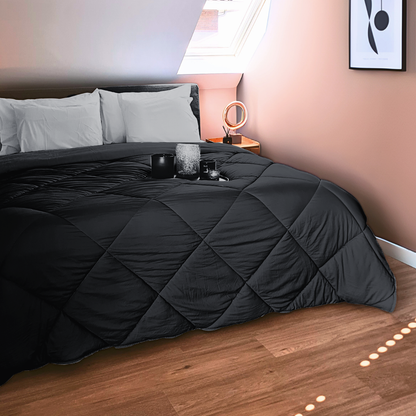 Dekbed Zonder Overtrek 4-Seizoen Mat Satijn Zwart