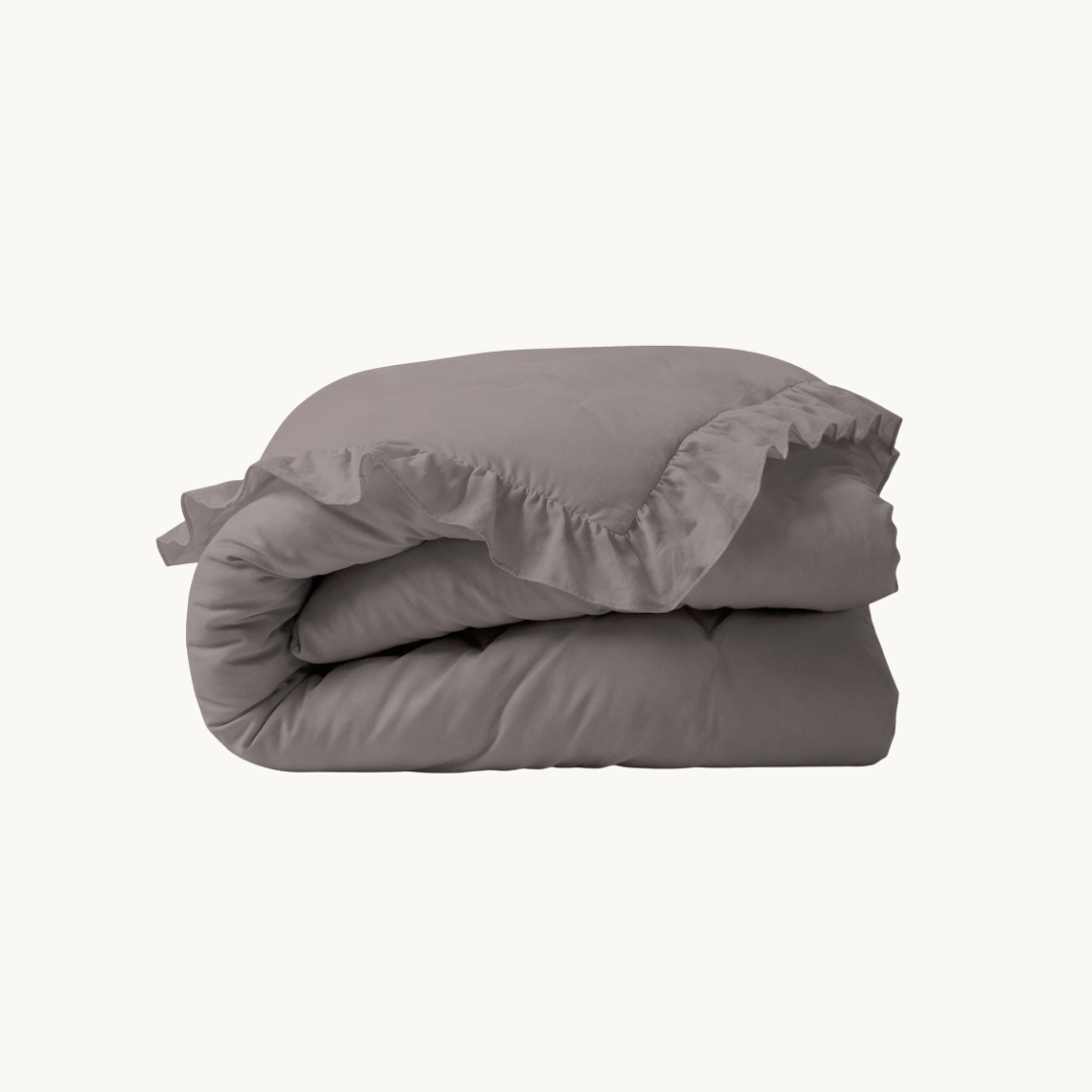 Dekbed Zonder Overtrek Mat Satijn Ruffles Taupe (220 cm lang)