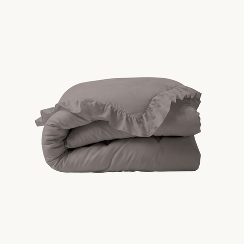 Dekbed Zonder Overtrek Mat Satijn Ruffles Taupe (220 cm lang)