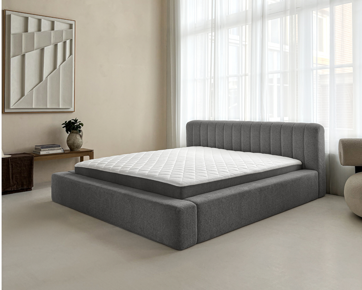 Adore Ledikant Edira Antraciet - Modern laag zweefbed -Nº19 Caviar Dark Gray