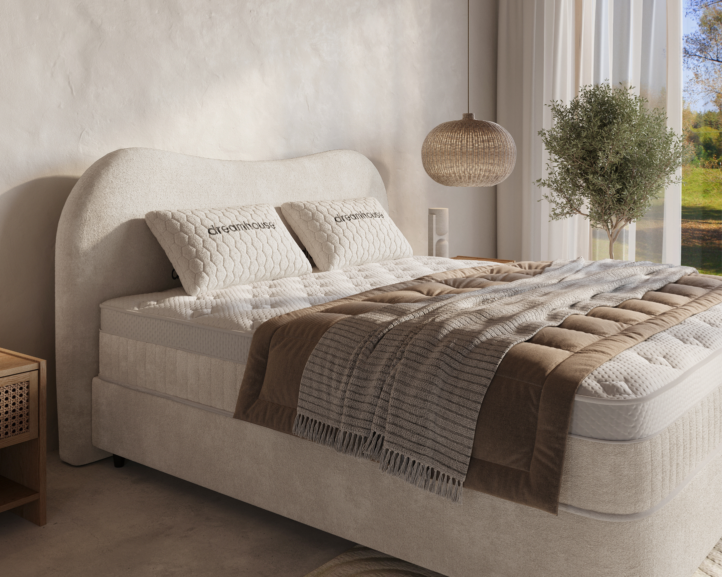 Arcus bed met Opbergruimte + Hybrid Pocket 500 Matras  - Nº29 - Ivory