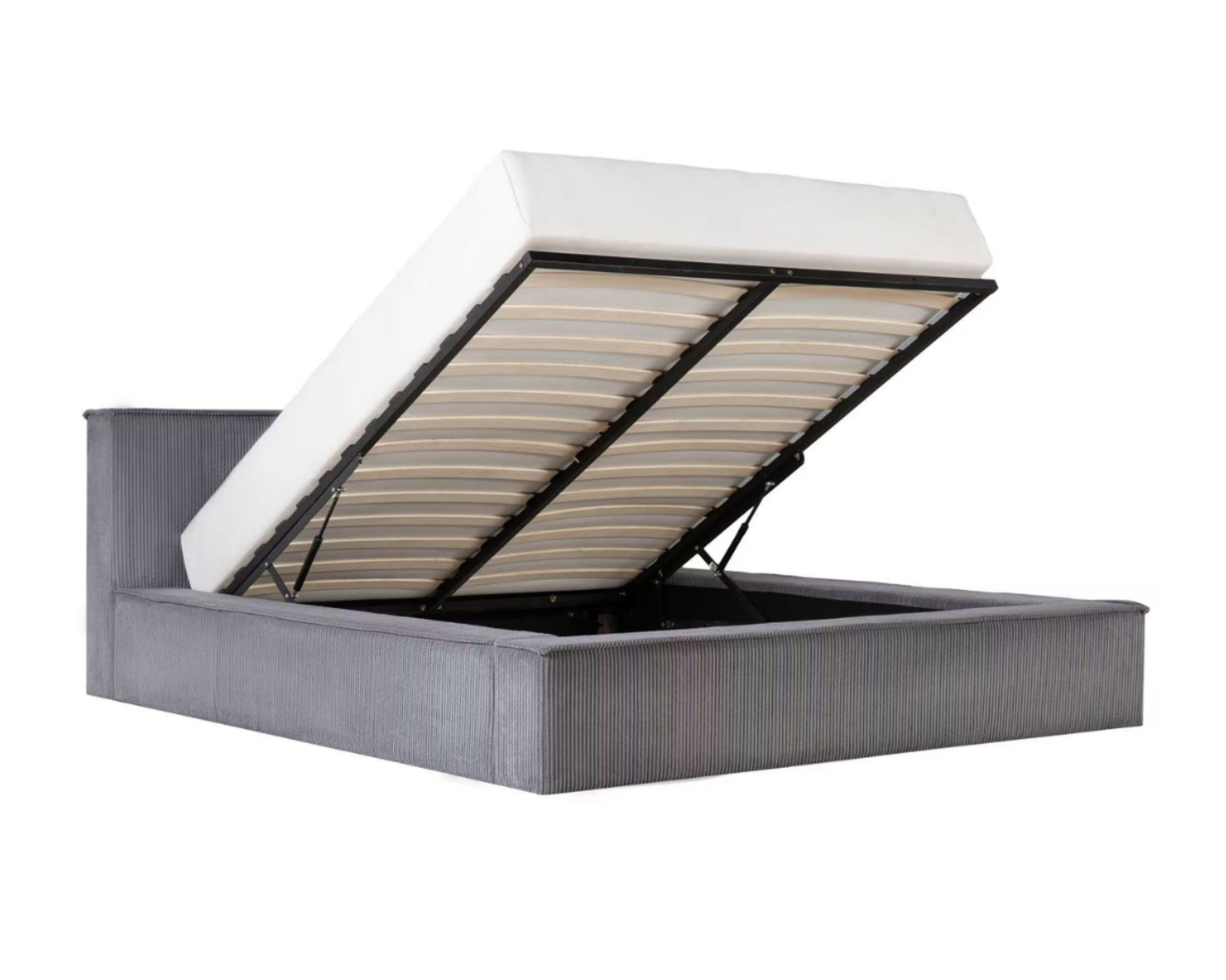 Amore Cozy Teddyrib bed met Opbergruimte + Hybrid Pocket 500 Matras - Nº113 - Antracite