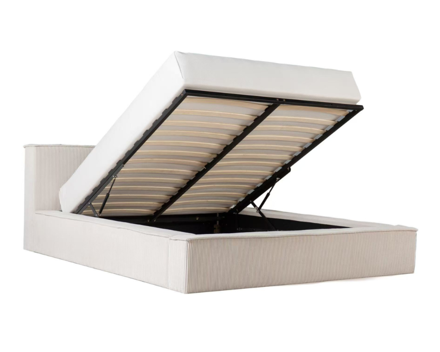 Amore Cozy Teddyrib bed met Opbergruimte + Hybrid Pocket 500 Matras - Nº24 - Pearl White