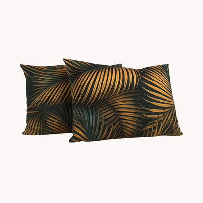 Kussenslopen Mat Satijn Leaves Green Gold 60x70 cm 2-Pack