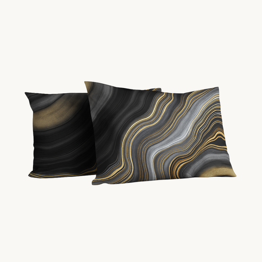 Kussenslopen Mat Satijn Marmer Goud Zwart 60x70 cm 2-Pack