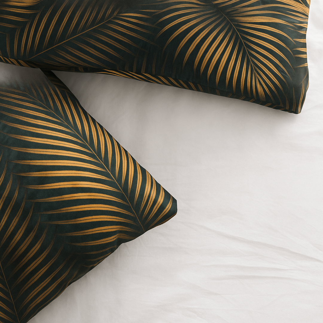 Kussenslopen Mat Satijn Leaves Green Gold 60x70 cm 2-Pack