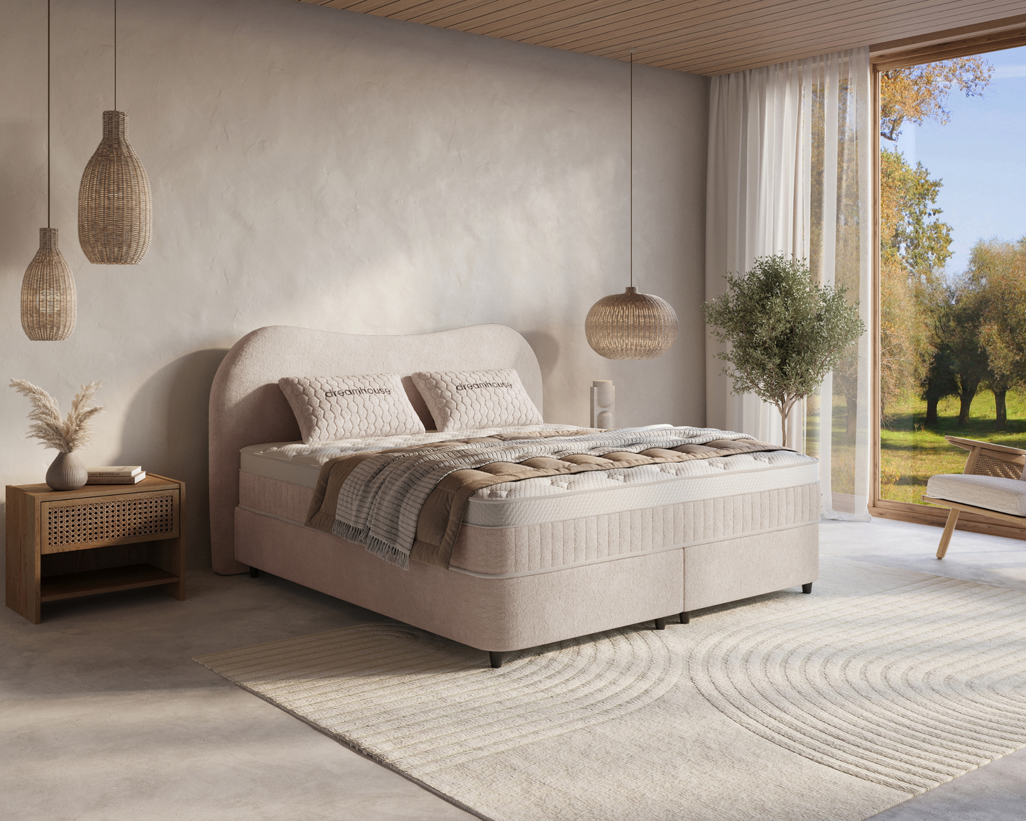 Arcus bed met Opbergruimte + Hybrid Pocket 500 Matras  - Nº06 - Beige