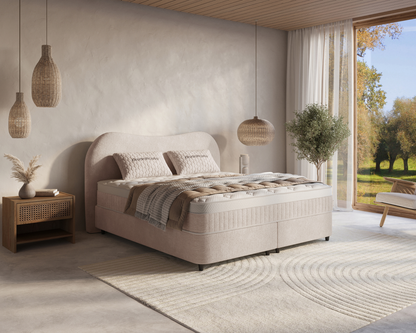 Arcus bed met Opbergruimte + Hybrid Pocket 500 Matras  - Nº06 - Beige