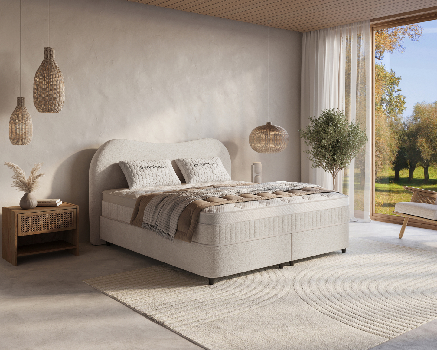 Arcus bed met Opbergruimte + Hybrid Pocket 500 Matras  - Nº29 - Ivory