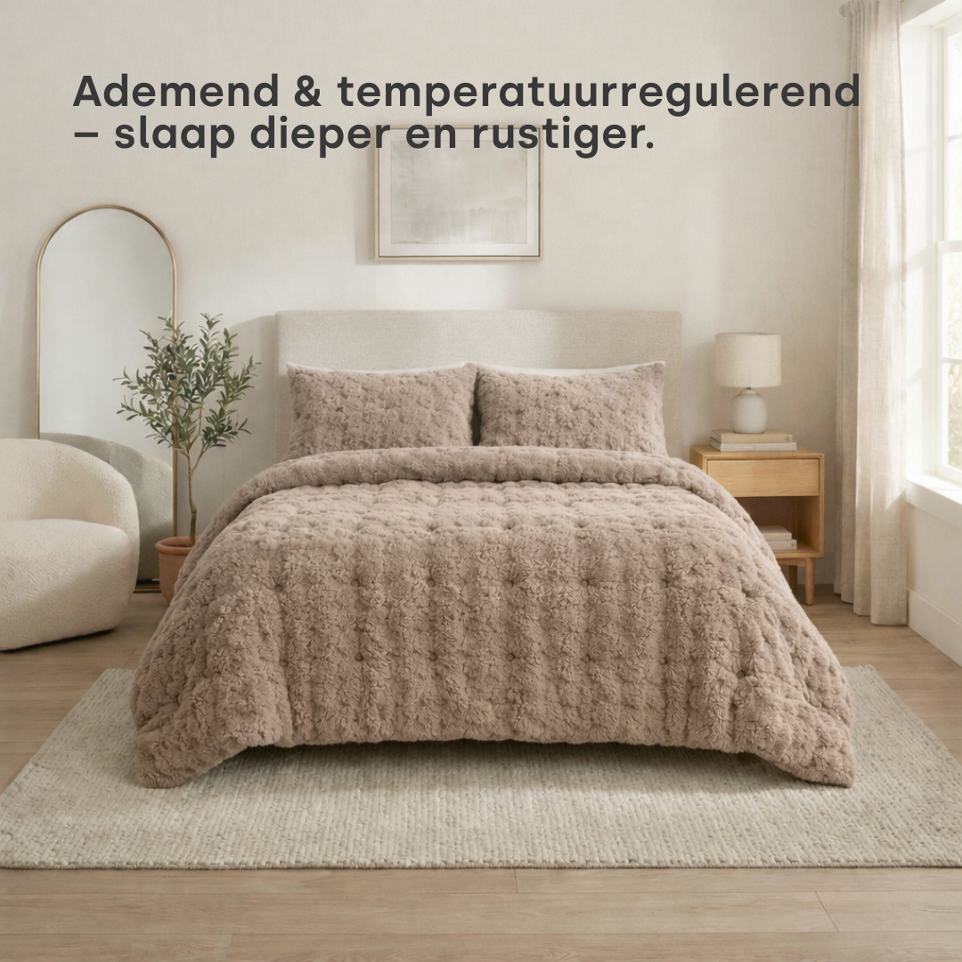 Y-NOT Pom Pom Fur Dekbed Taupe