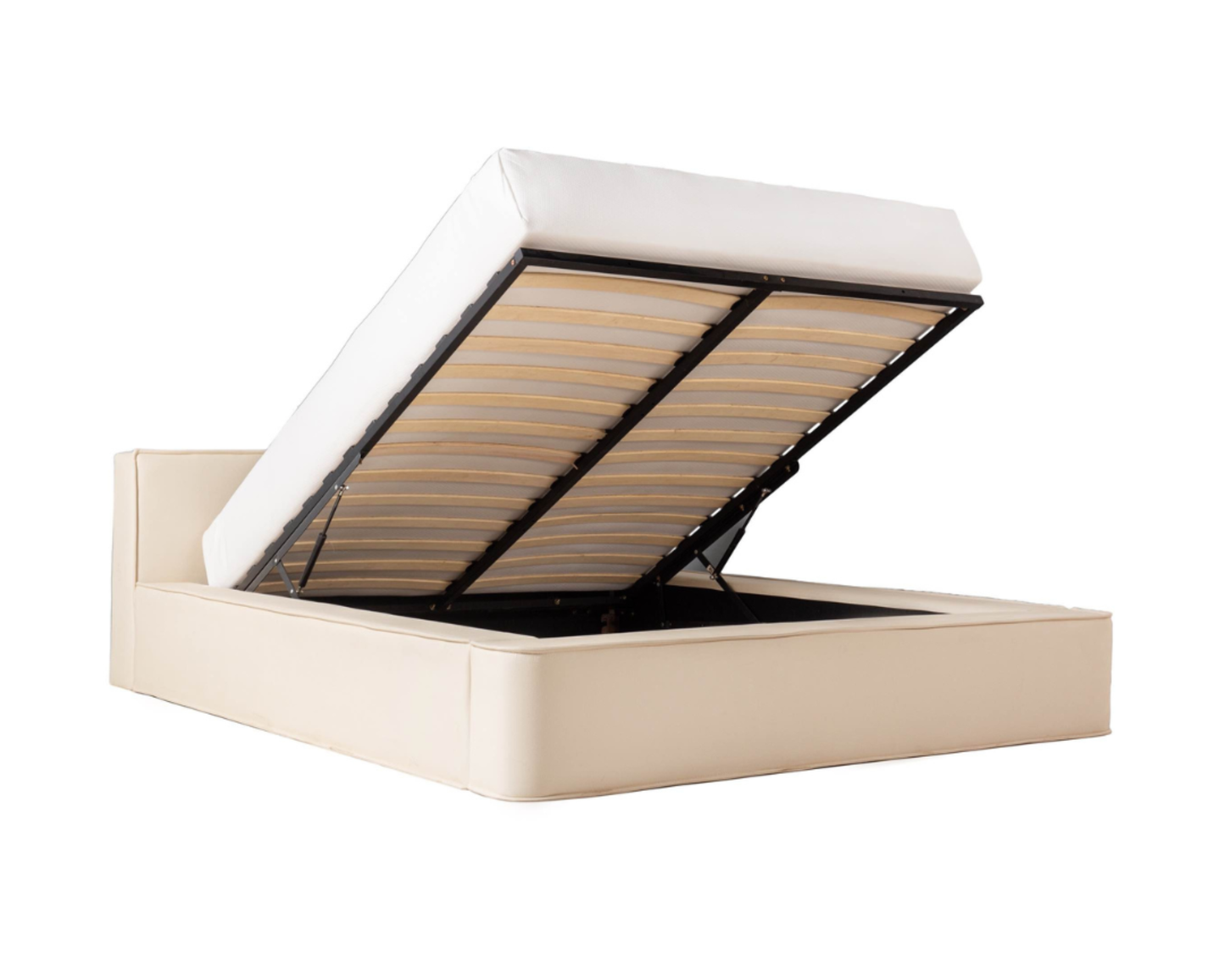 Amore Velvet bed met Opbergruimte + Hybrid Pocket 500 Matras - Nº26 - Pearl White