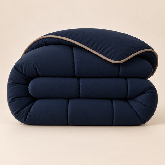 Y-NOT Uni Dekbed Navy Blauw met bies taupe