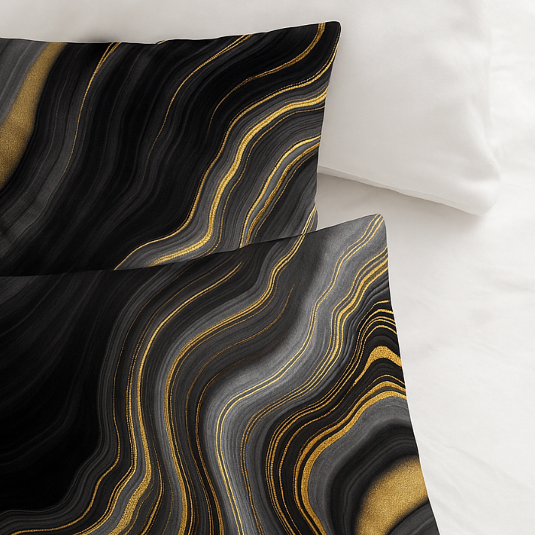 Kussenslopen Mat Satijn Marmer Goud Zwart 60x70 cm 2-Pack
