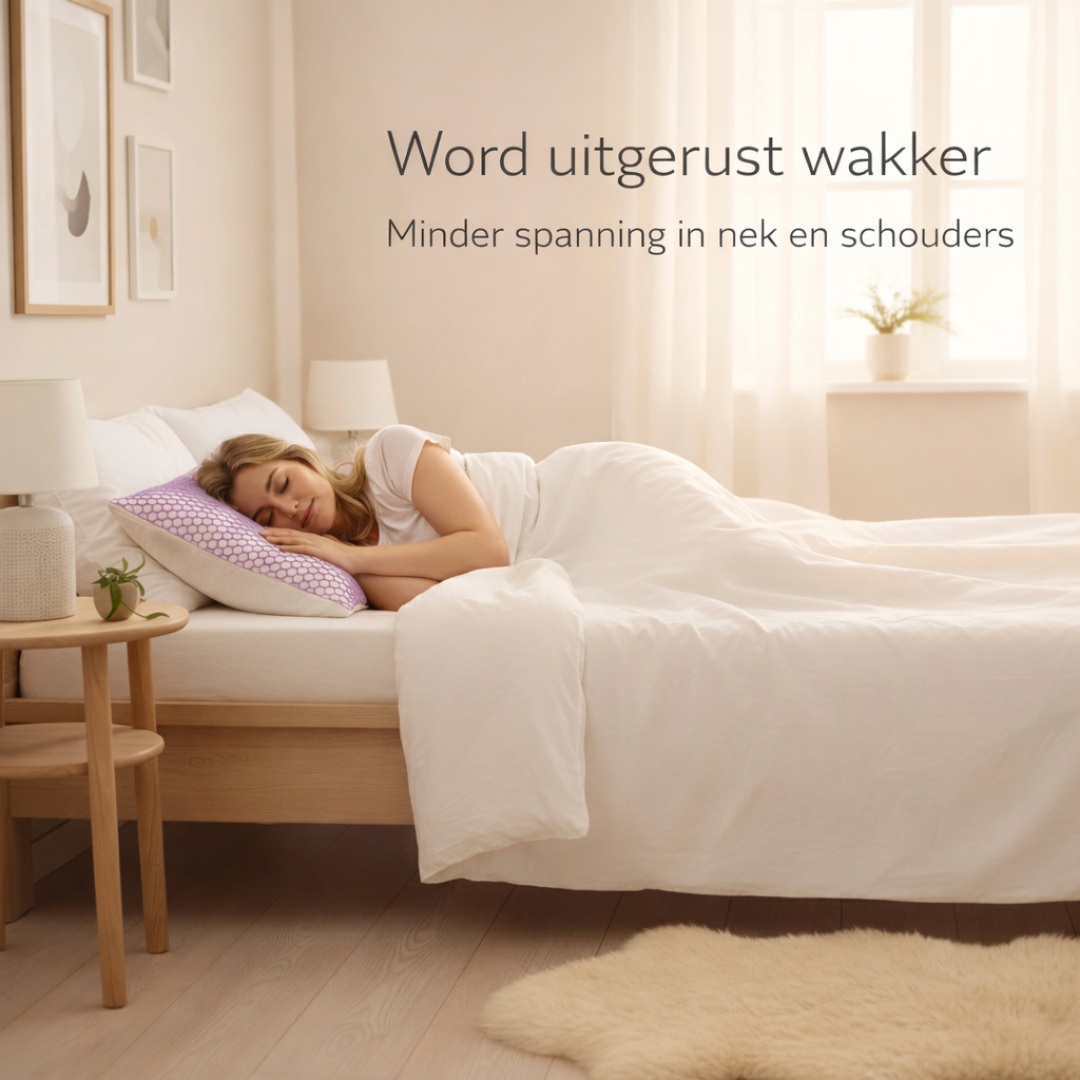 Y NOT Dreampillow Airflow opgemaakt op een stijlvol bed in neutrale slaapkamer
