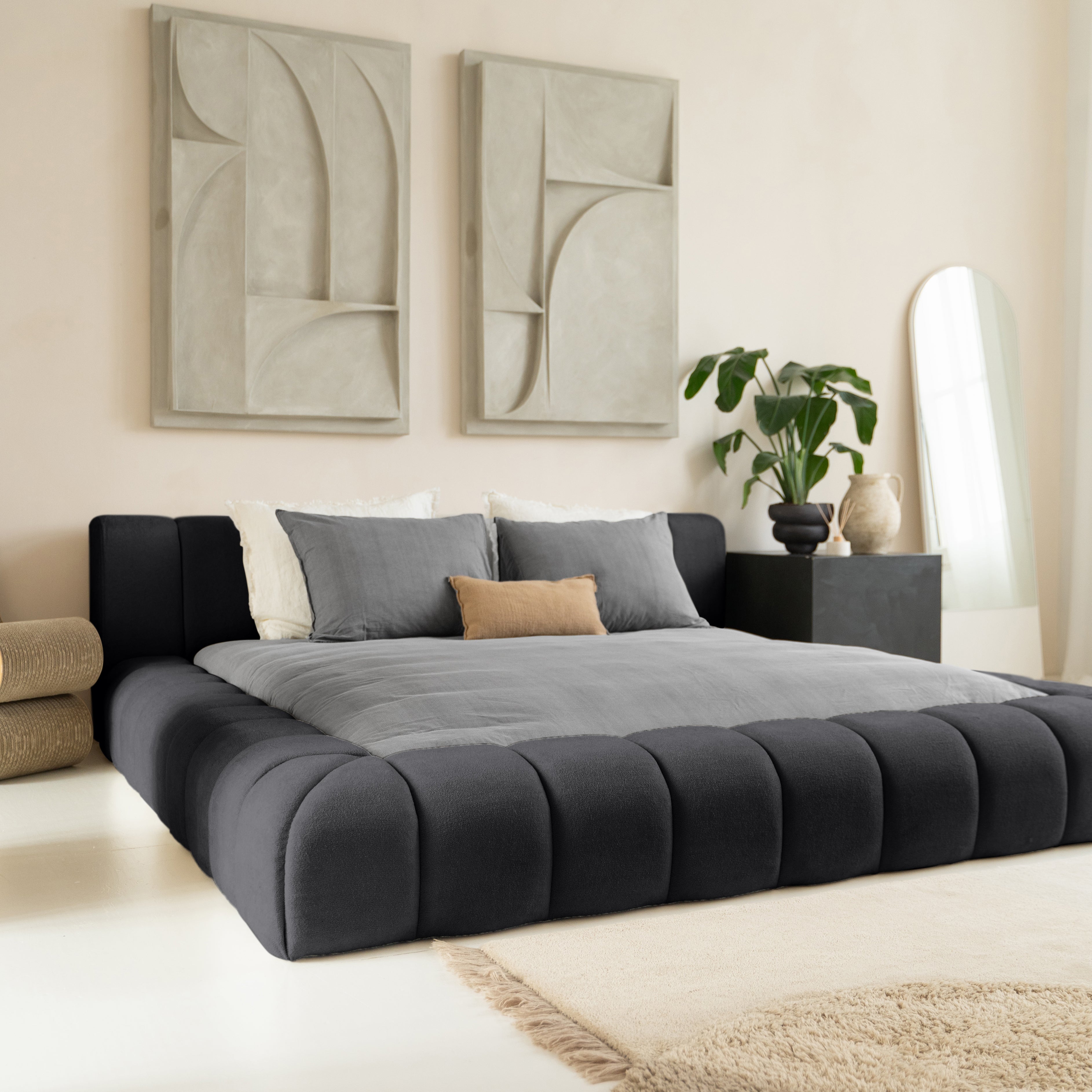Adore Antraciet Deluxe bed - Modern laag zweefbed - (optioneel) luxe hybride 7-zones pocketvering matras
