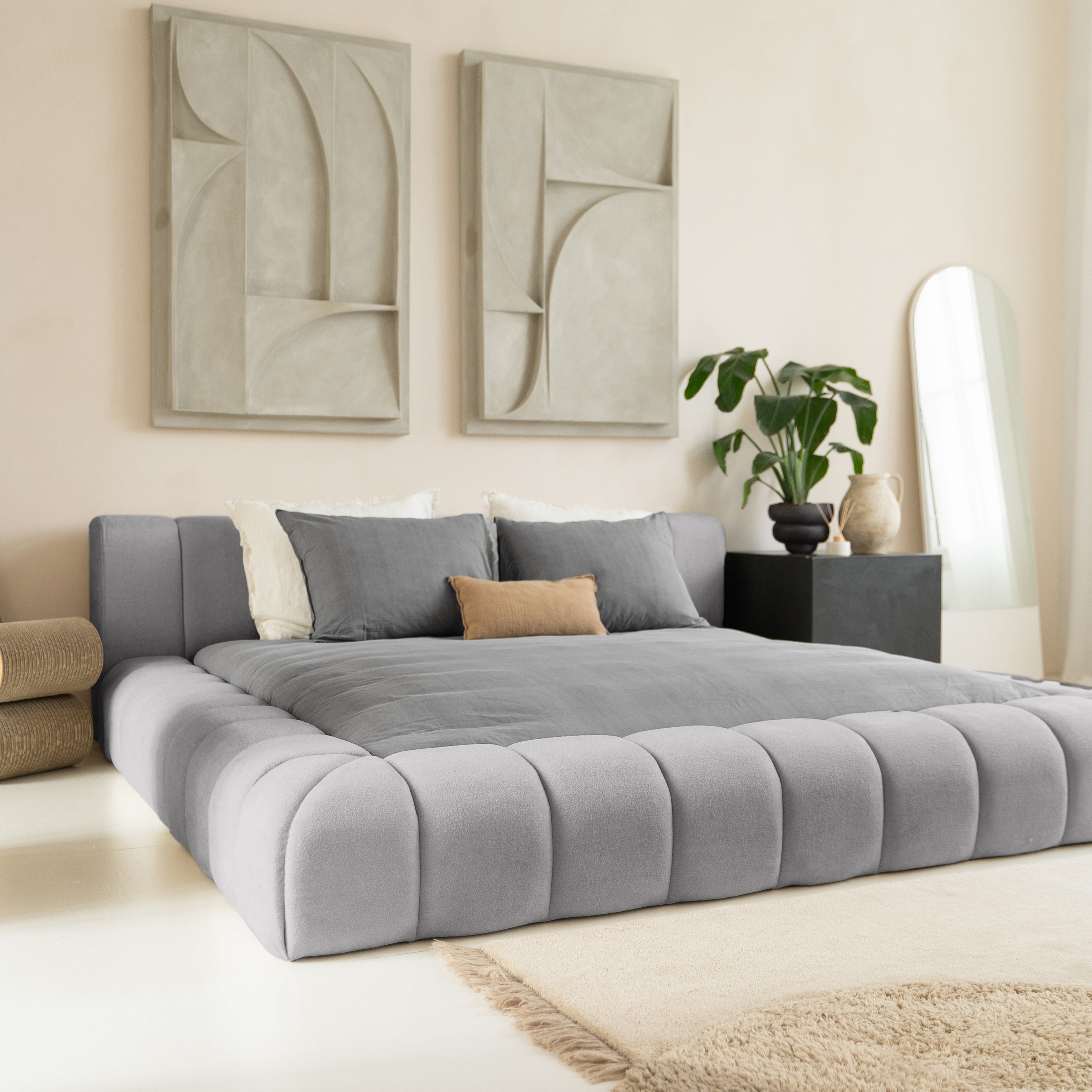 Adore Grijs Deluxe bed - Modern laag zweefbed - (optioneel) luxe hybride 7-zones pocketvering matras