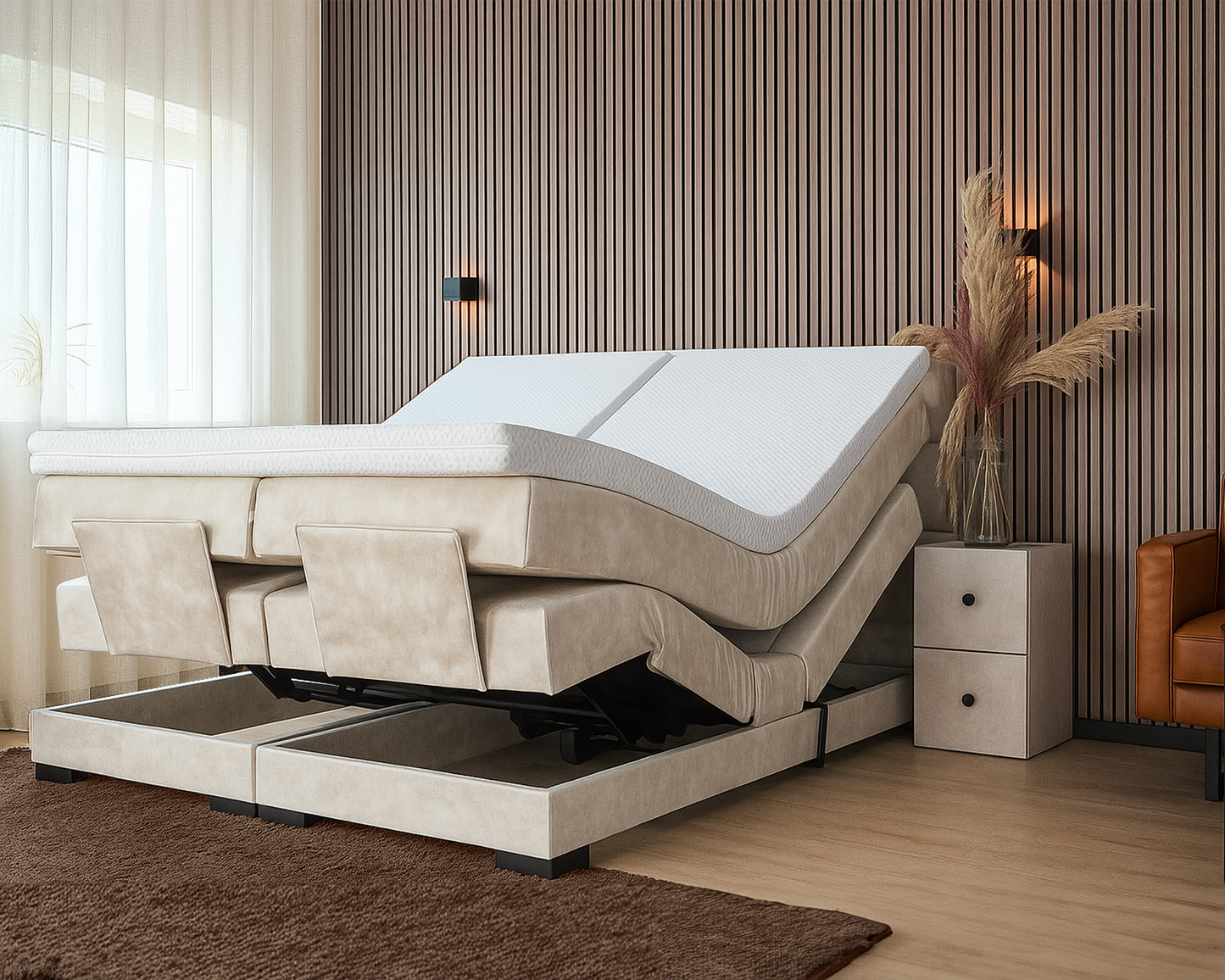 Y-NOT - Elektrische Boxspring - Japandi Rondo - Complete set - Nº29 Ivory