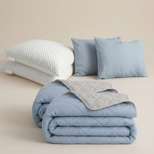 Cooling Comfort Bundel | 2 zomerdekbedden + 2 slopen + 2 Cooling Hoofdkussens | Light Blue