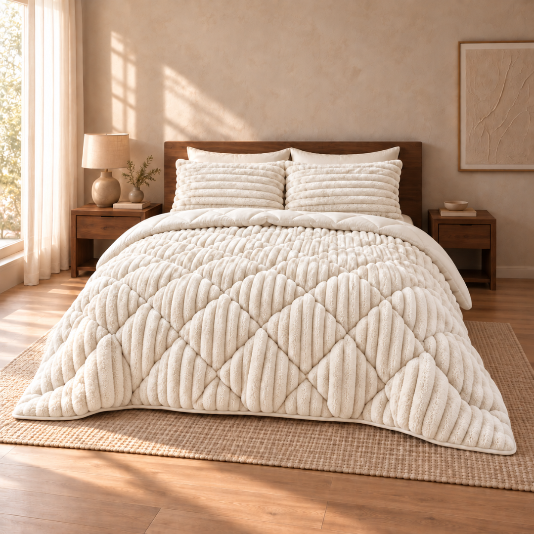 Y-NOT Teddy Chunky Rib Dekbed Cappuccino White