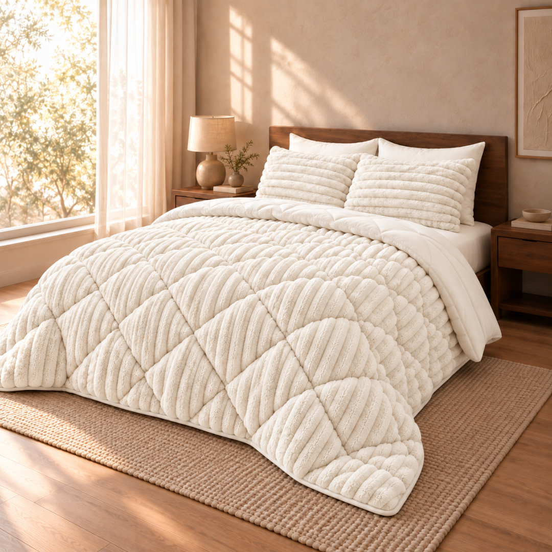 Y-NOT Teddy Chunky Rib Dekbed Cappuccino White