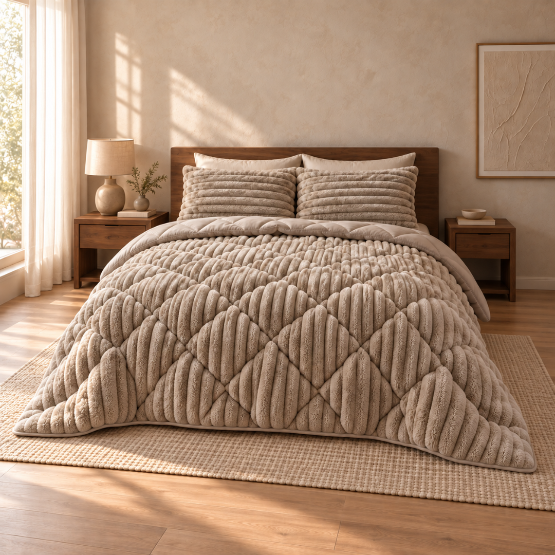 Y-NOT Teddy Chunky Rib Dekbed Iced Coffee Taupe