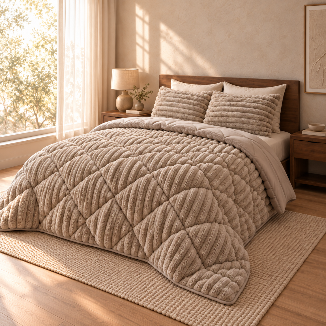 Y-NOT Teddy Chunky Rib Dekbed Iced Coffee Taupe