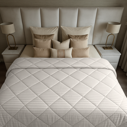 Dekbed Zonder Overtrek Hotel Stripe Satin Offwhite  (220cm lang)