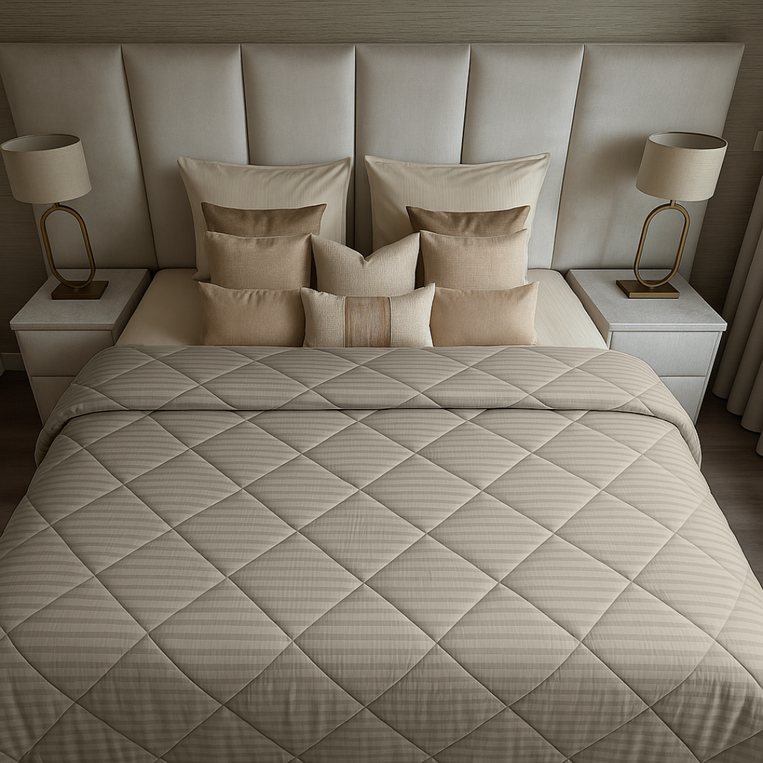 Dekbed Zonder Overtrek Hotel Stripe Satin Taupe/Grey (220cm lang)