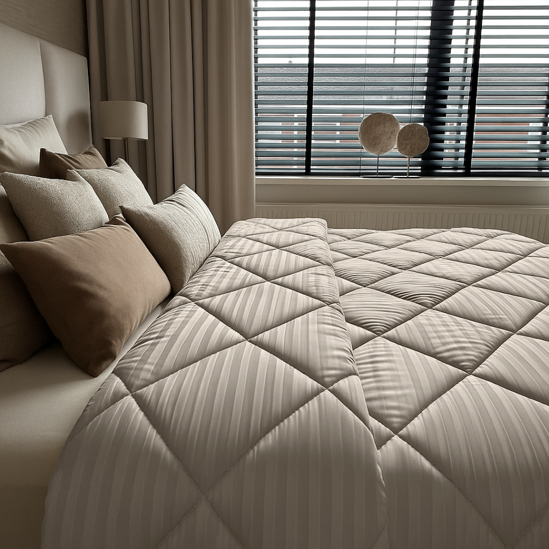 Dekbed Zonder Overtrek Hotel Stripe Satin Taupe/Grey (220cm lang)