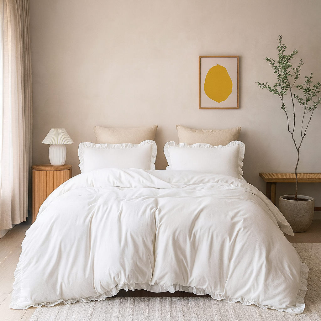 Kussenslopen Mat Satijn Ruffles White 60x70cm 2-Pack