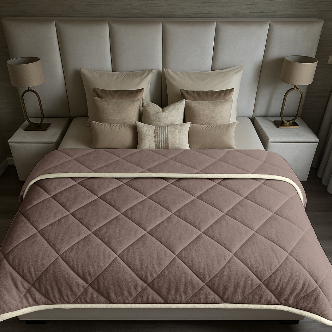 Dekbed Zonder Overtrek Soft Fleece Flanel Taupe / Grey met pearl white bies