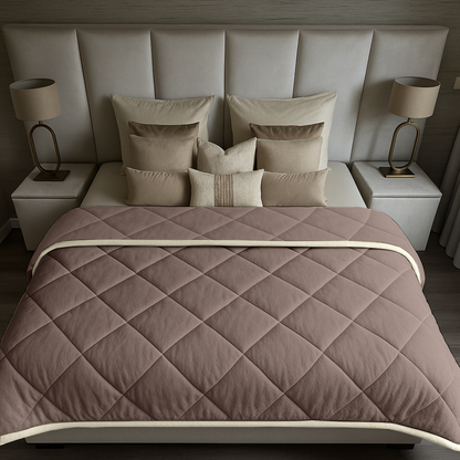 Dekbed Zonder Overtrek Soft Fleece Flanel Taupe / Grey met pearl white bies