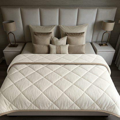 Dekbed Zonder Overtrek Soft Fleece Flanel Pearl White met Taupe / Grey bies