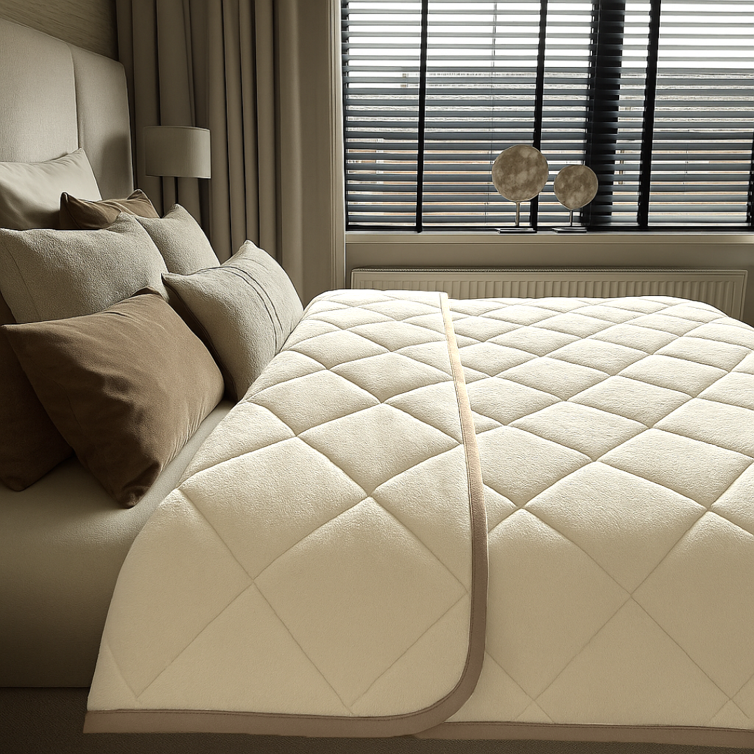 Dekbed Zonder Overtrek Soft Fleece Flanel Pearl White met Taupe / Grey bies