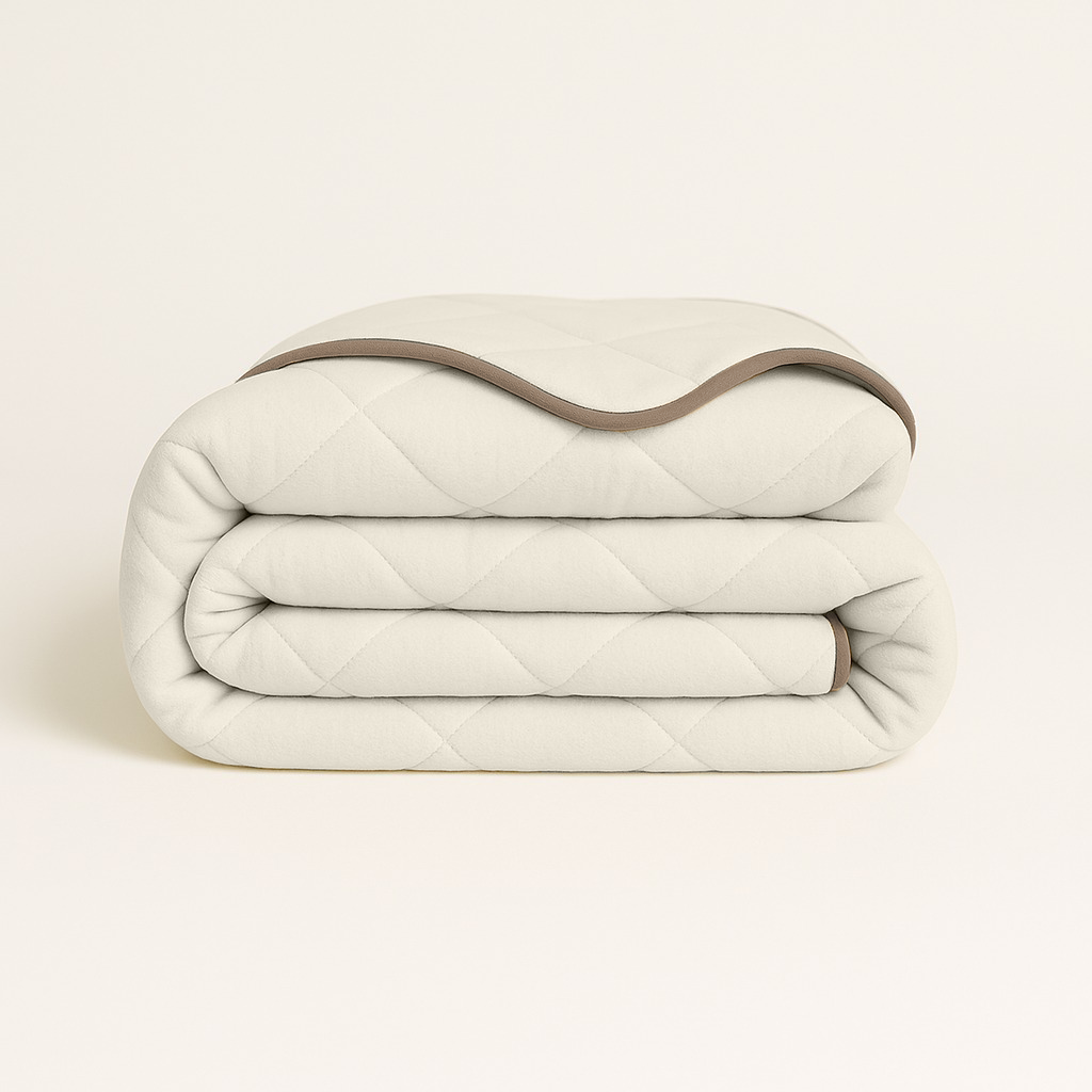 Dekbed Zonder Overtrek Soft Fleece Flanel Pearl White met Taupe / Grey bies