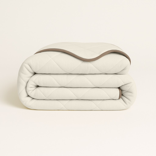 Dekbed Zonder Overtrek Soft Fleece Flanel Pearl White met Taupe / Grey bies