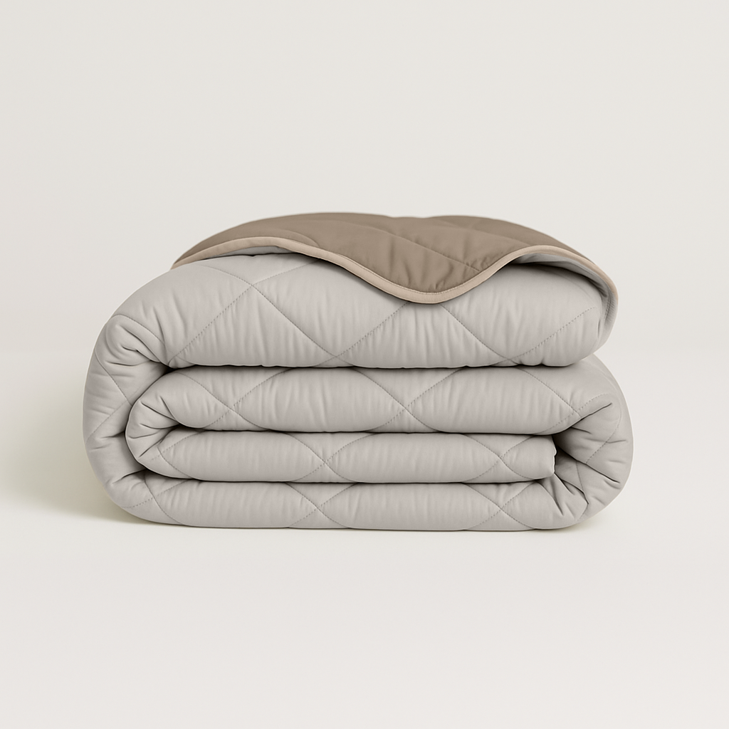 Dekbed Zonder Overtrek Mat Satijn Offwhite / Taupe (220cm lang)