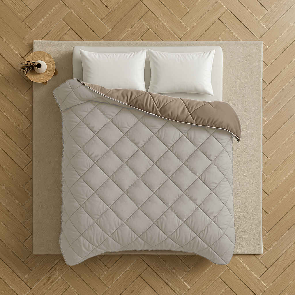 Dekbed Zonder Overtrek Mat Satijn Offwhite / Taupe (220cm lang)
