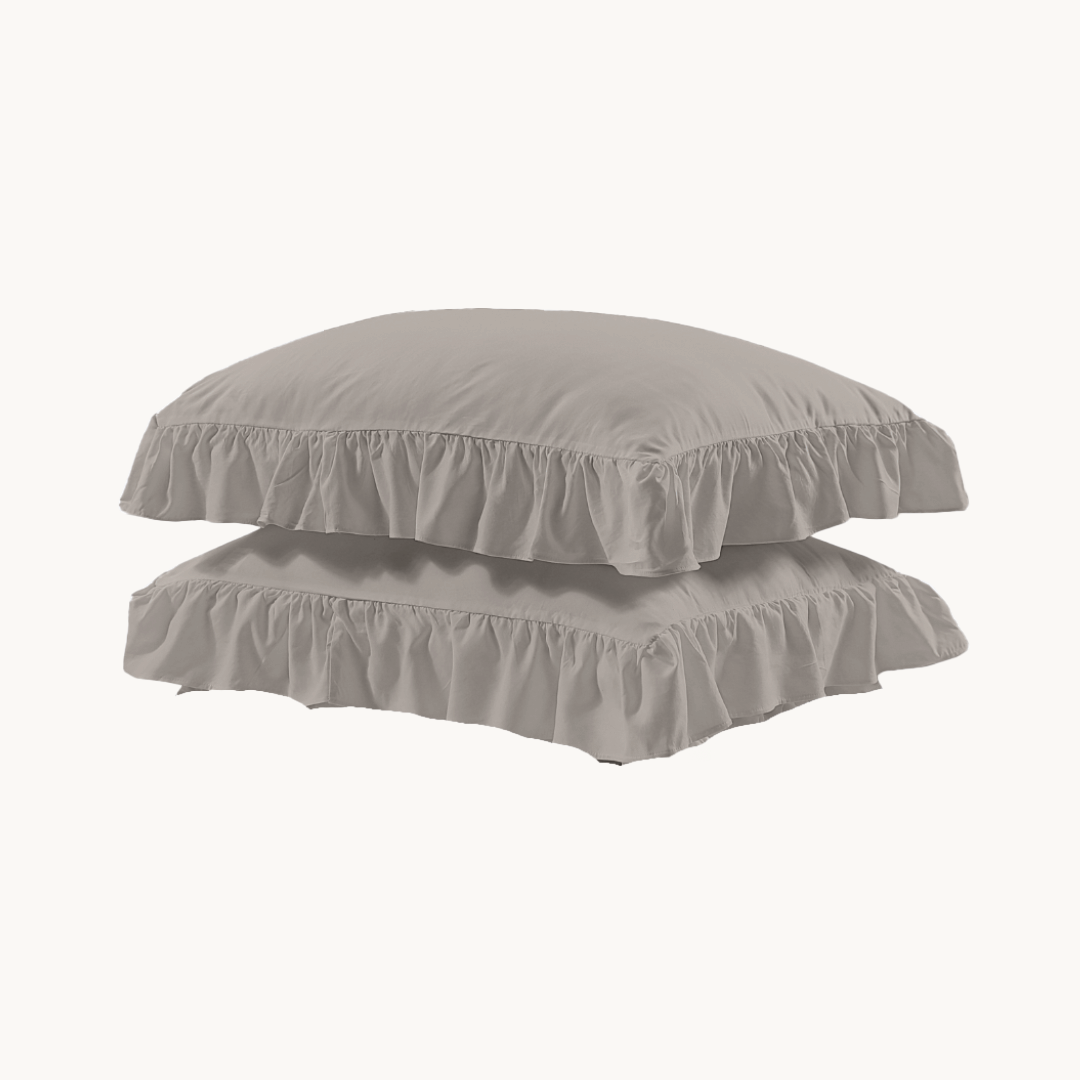 Kussenslopen Mat Satijn Ruffles Taupe 60x70cm 2-Pack