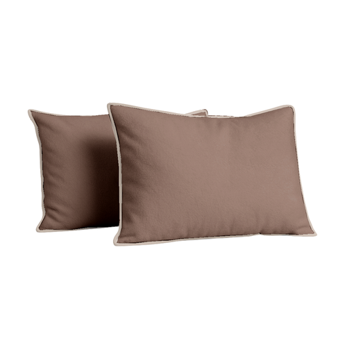 Kussenslopen Soft Fleece Flanel Taupe Grey met Pearl White bies 60x70 cm 2-pack