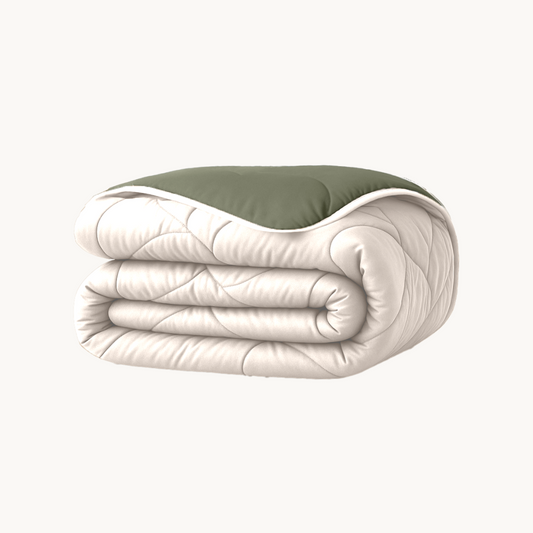 Dekbed Zonder Overtrek Mat Satijn Crème/Olive Green