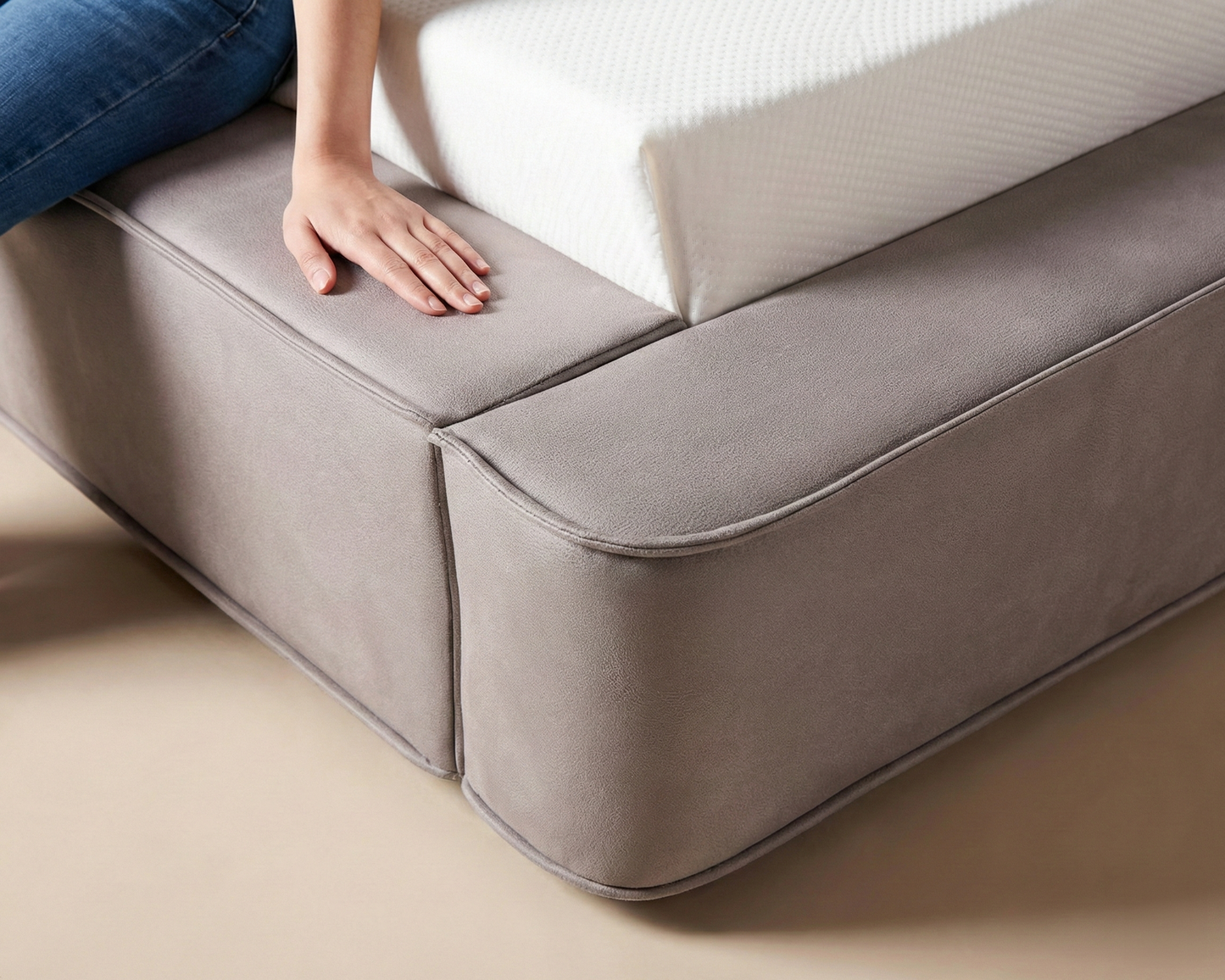 Amore Velvet bed met Opbergruimte + Hybrid Pocket 500 Matras - Nº89 - Taupe