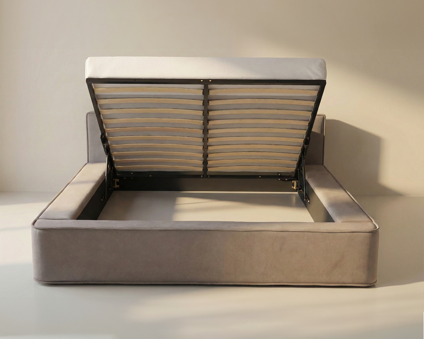 Amore Velvet bed met Opbergruimte + Hybrid Pocket 500 Matras - Nº89 - Taupe