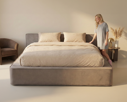 Amore Velvet bed met Opbergruimte + Hybrid Pocket 500 Matras - Nº89 - Taupe
