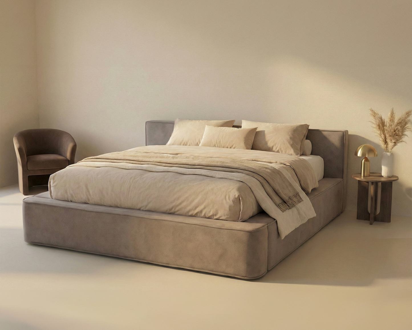 Amore Velvet bed met Opbergruimte + Hybrid Pocket 500 Matras - Nº89 - Taupe