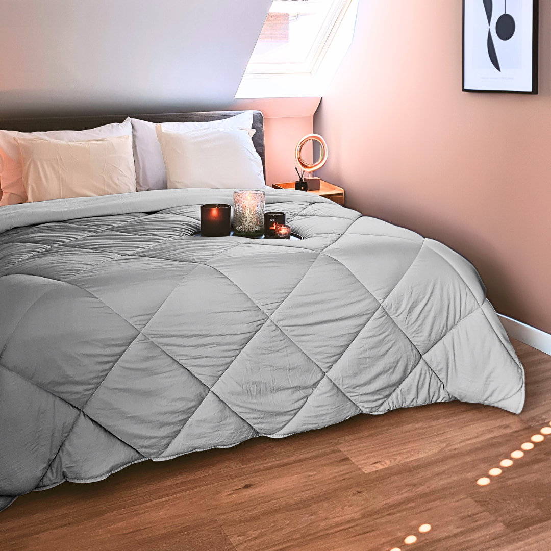 Dekbed Zonder Overtrek Mat Satijn Grey / Offwhite (220cm lang)
