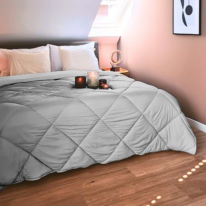 Dekbed Zonder Overtrek Mat Satijn Grey / Offwhite (220cm lang)