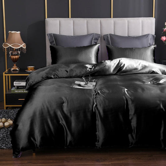 Satijn Effen Dekbedovertrek met slopen - Black - Y-NOT | be different
